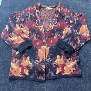 Sigrid Olsen Sweater Womens 3X Multicolor Jacquard Open Front Cardigan Knit